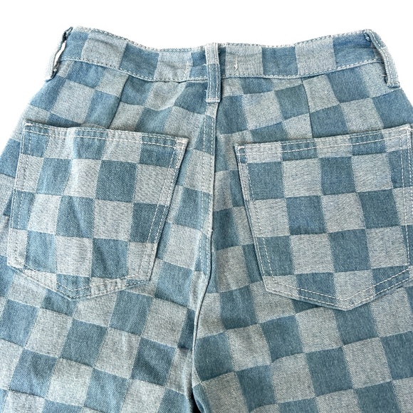 Oak + Fort Jeans Checkered Size XS Straight Leg Light Medium Wash High Rise - Picture 4 of 6